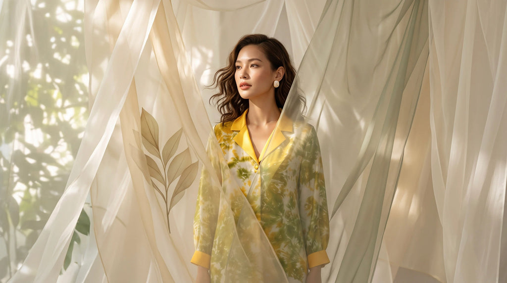 Đầm midi lụa tơ tằm nhuộm loang tie-dye thời trang Hity