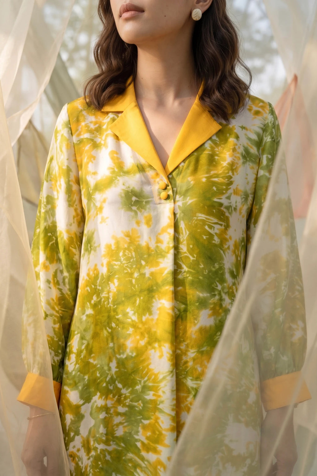 Đầm midi lụa tơ tằm nhuộm loang tie-dye thời trang Hity