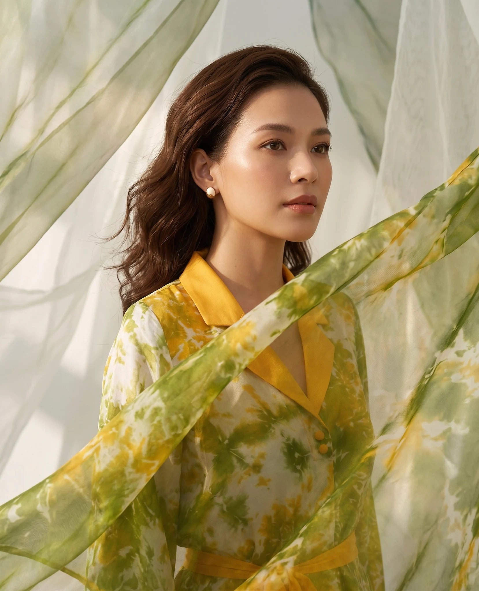 Đầm midi lụa tơ tằm nhuộm loang tie-dye thời trang Hity