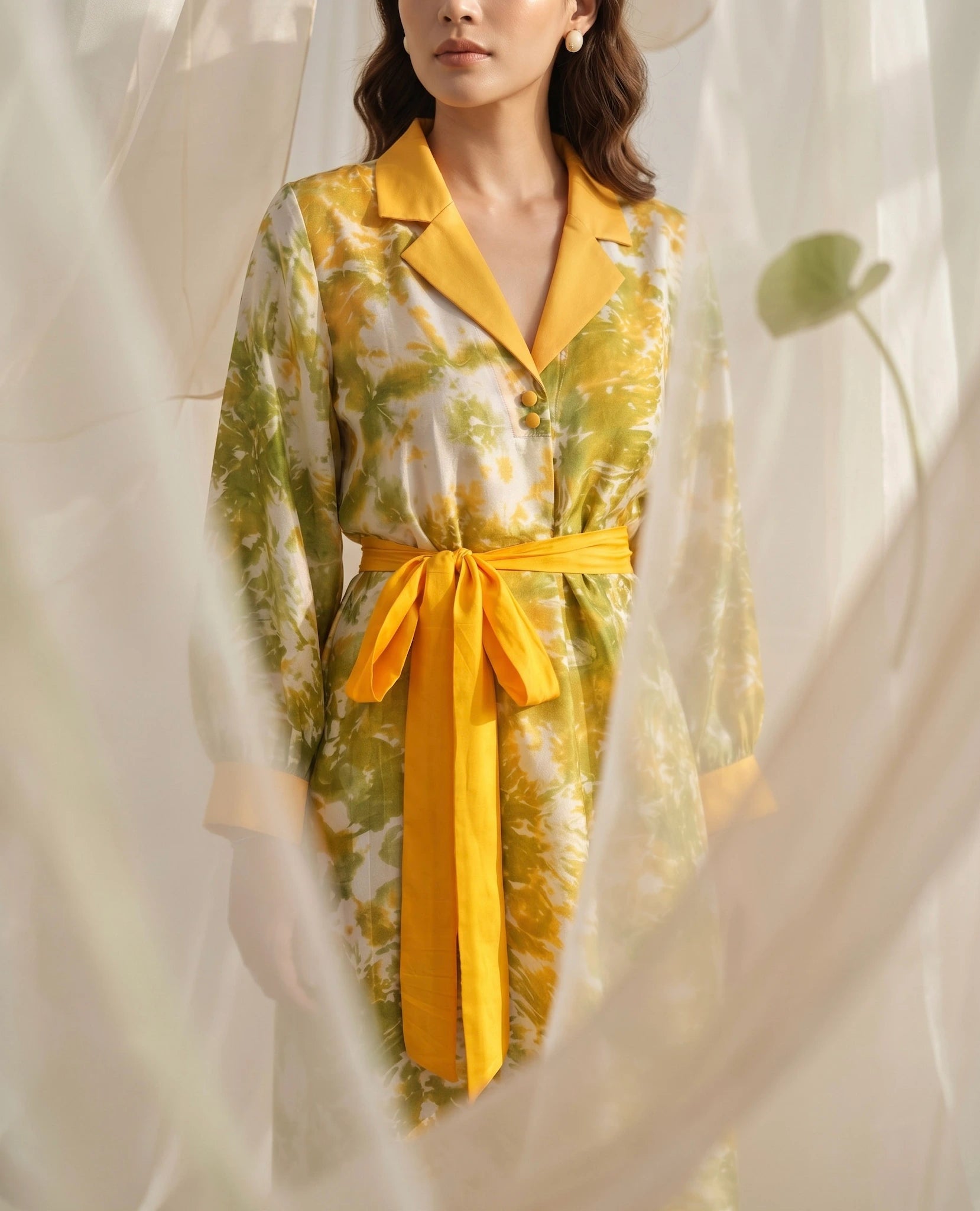 Đầm midi lụa tơ tằm nhuộm loang tie-dye thời trang Hity