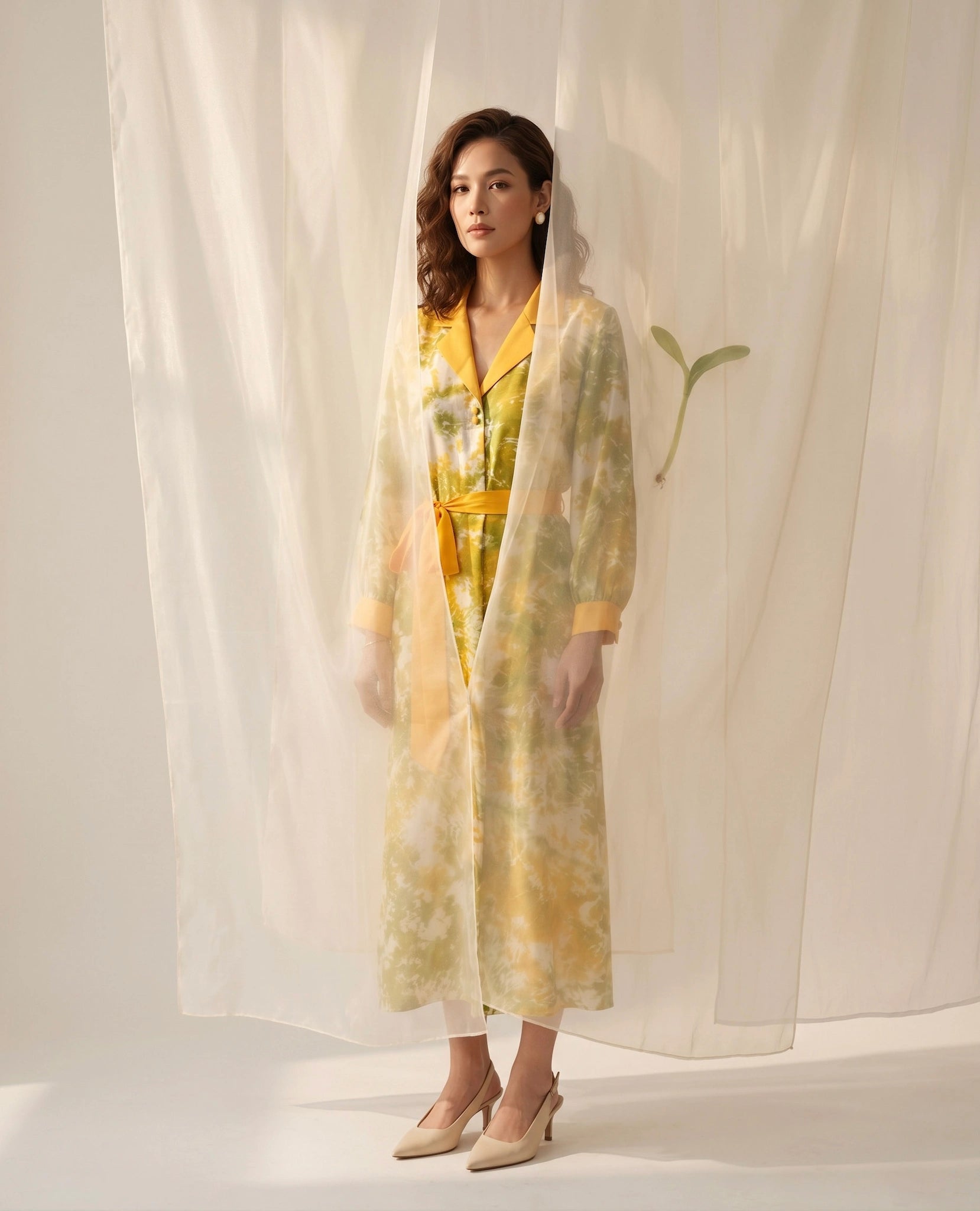 Đầm midi lụa tơ tằm nhuộm loang tie-dye thời trang Hity