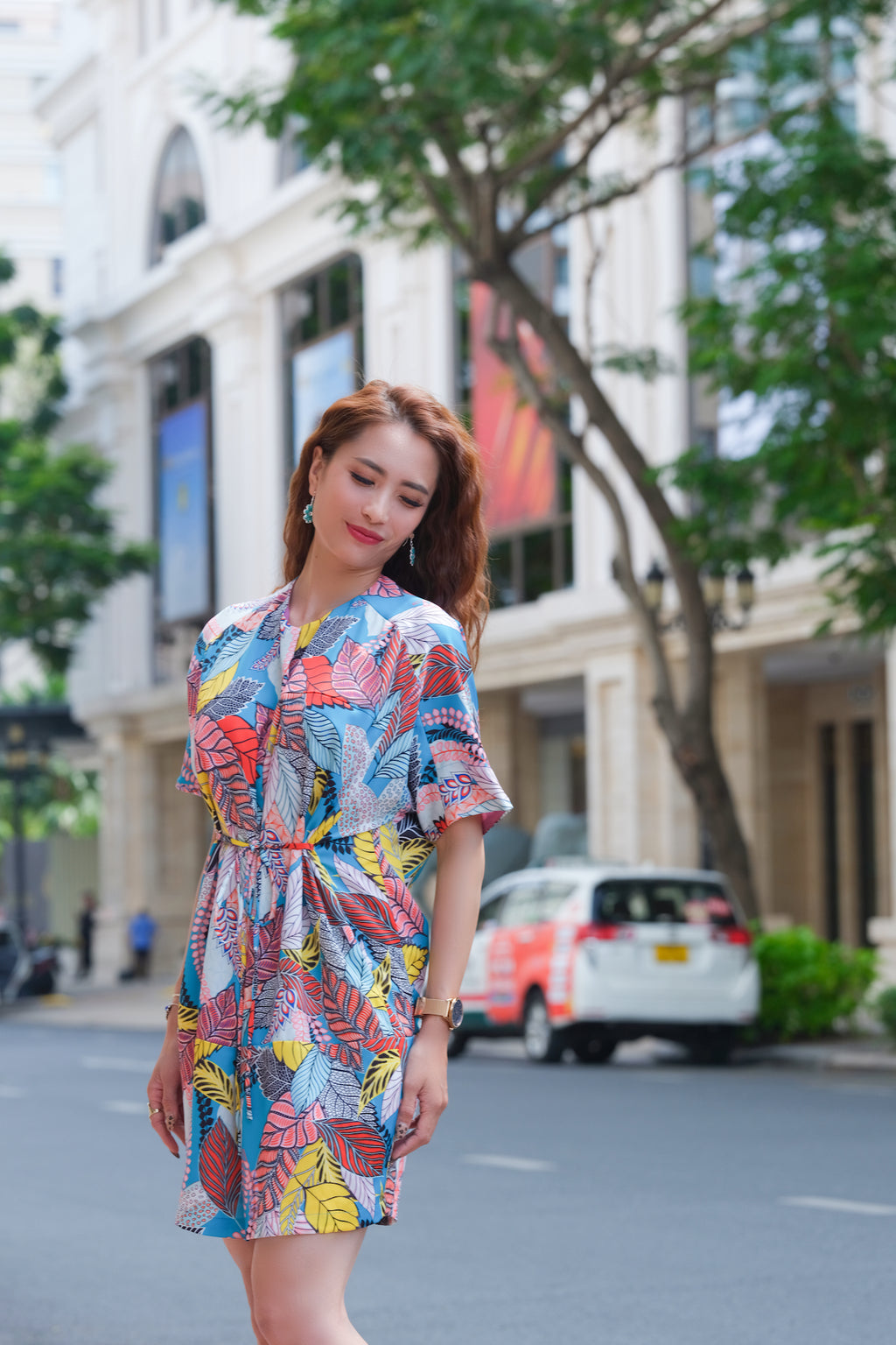 Đầm mini suông hoa lá lập thể thời trang Hity