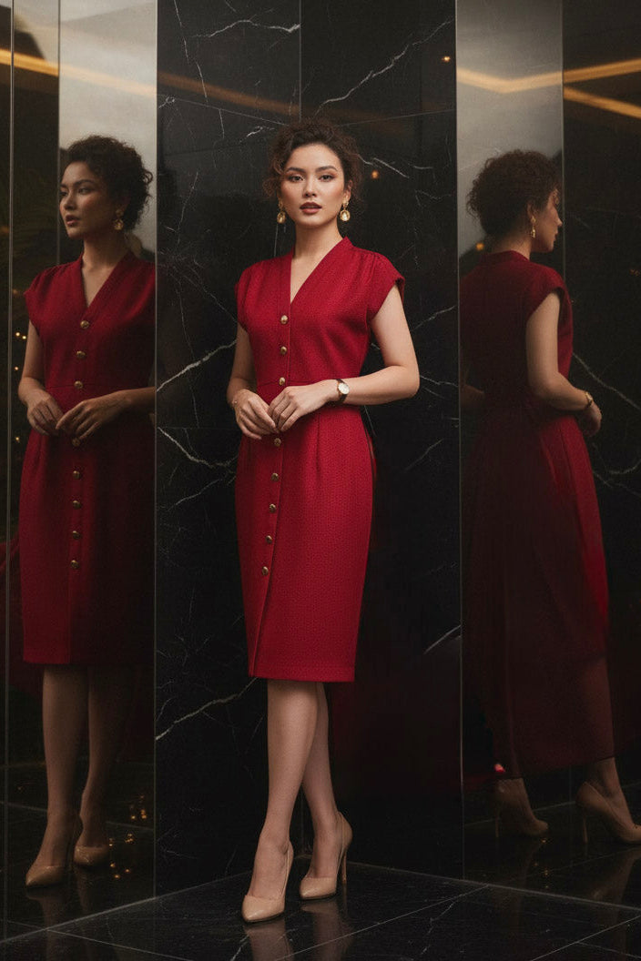 Đầm ôm body tweed đỏ thời trang Hity