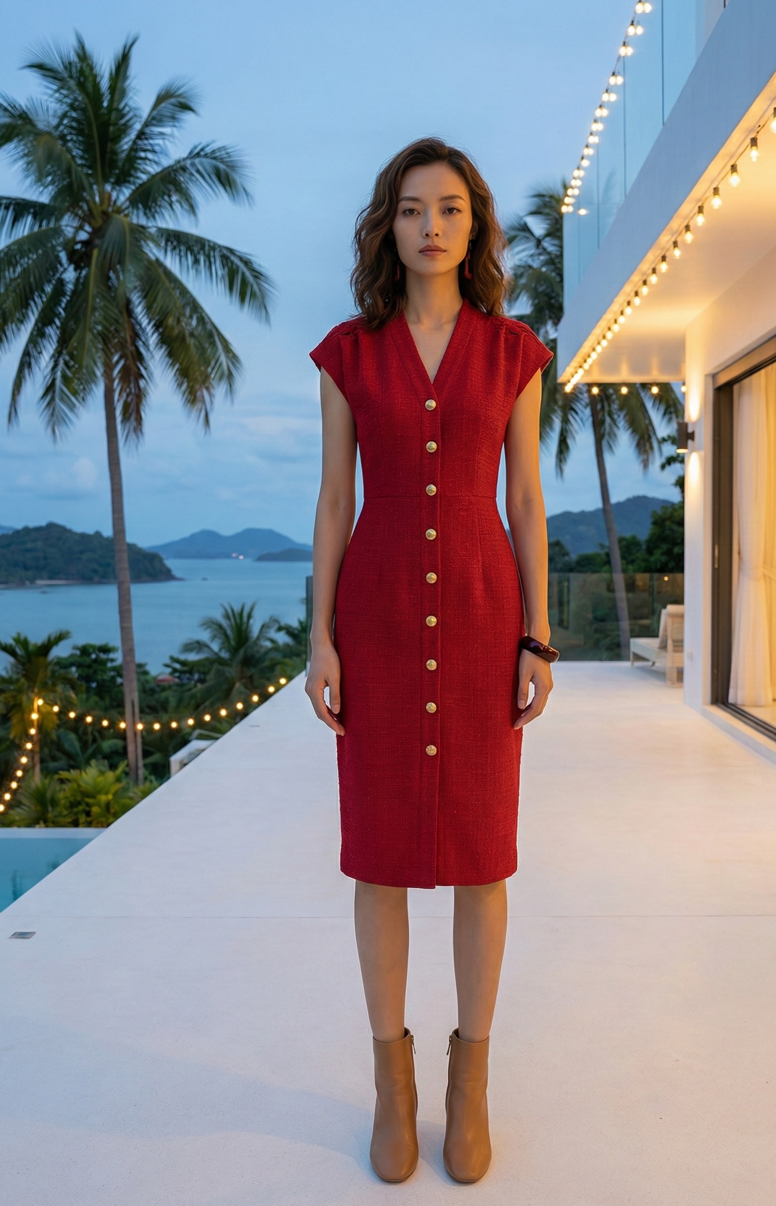Đầm ôm body tweed đỏ thời trang Hity