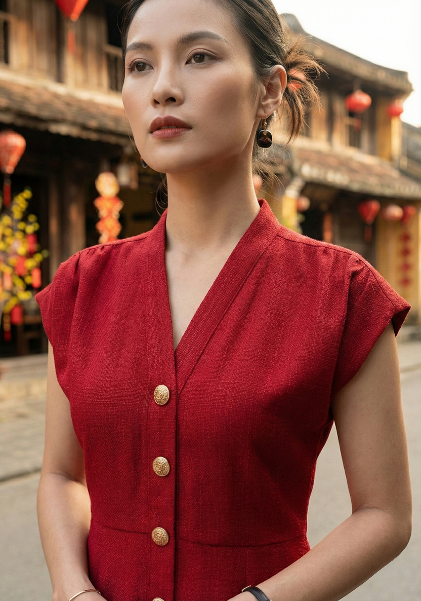 Đầm ôm body tweed đỏ thời trang Hity