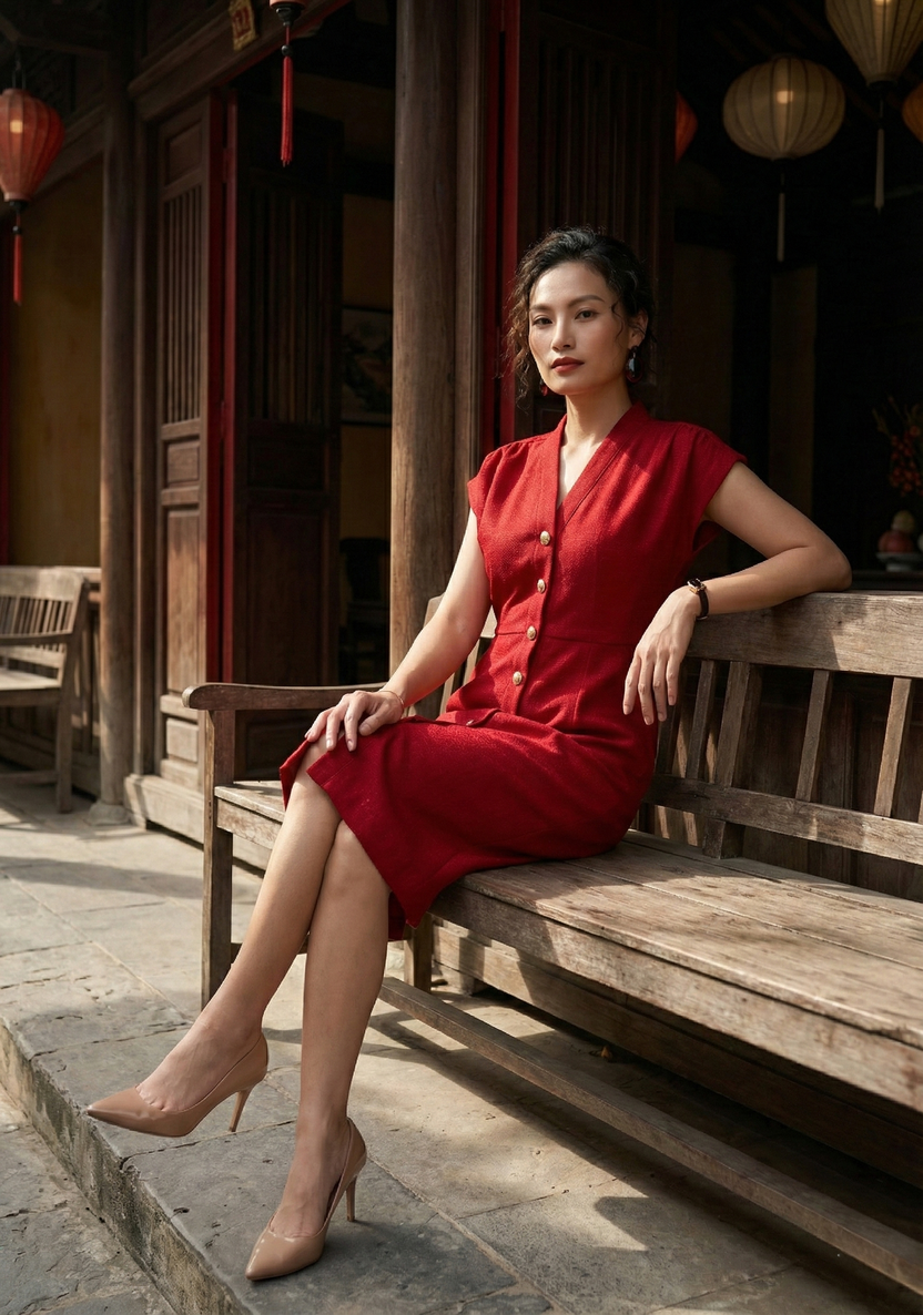 Đầm ôm body tweed đỏ thời trang Hity