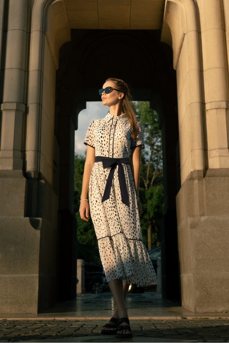 Đầm sơ mi chấm bi vintage thời trang Hity