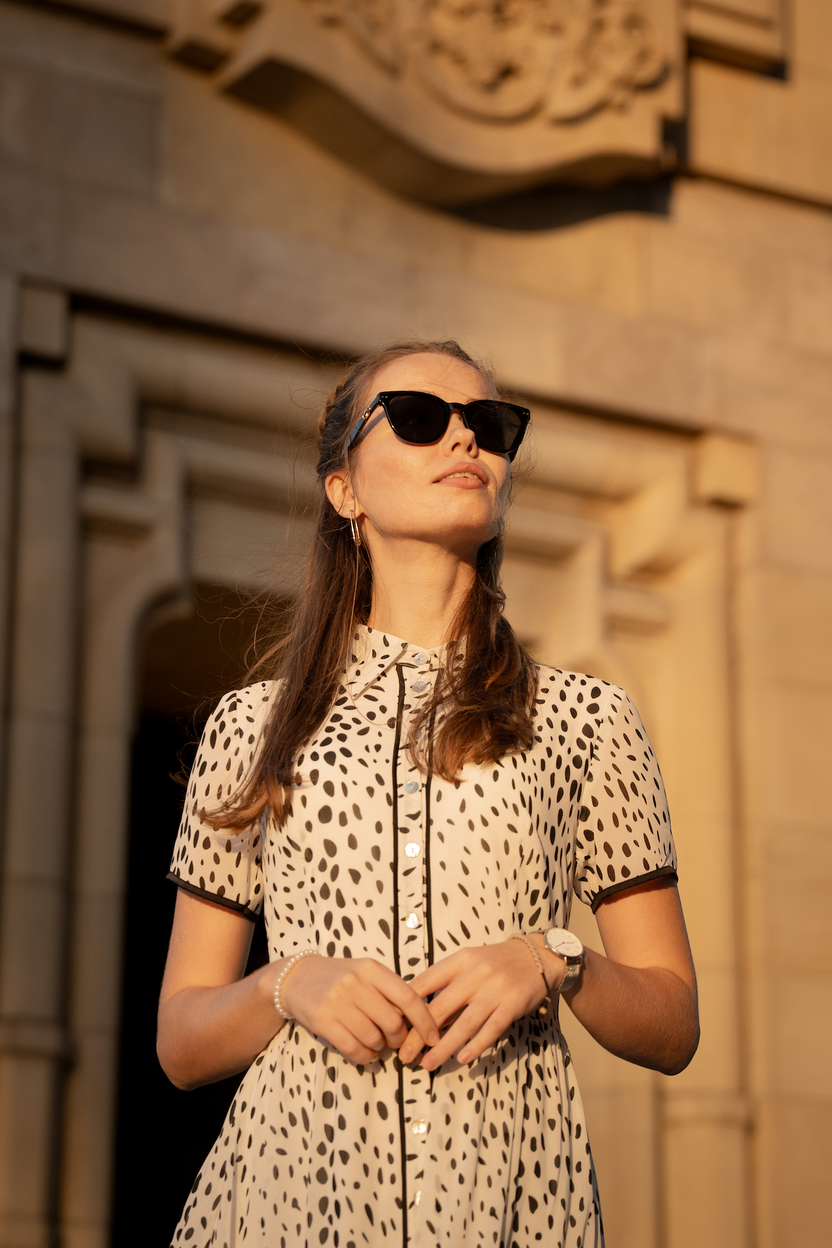 Đầm sơ mi chấm bi vintage thời trang Hity