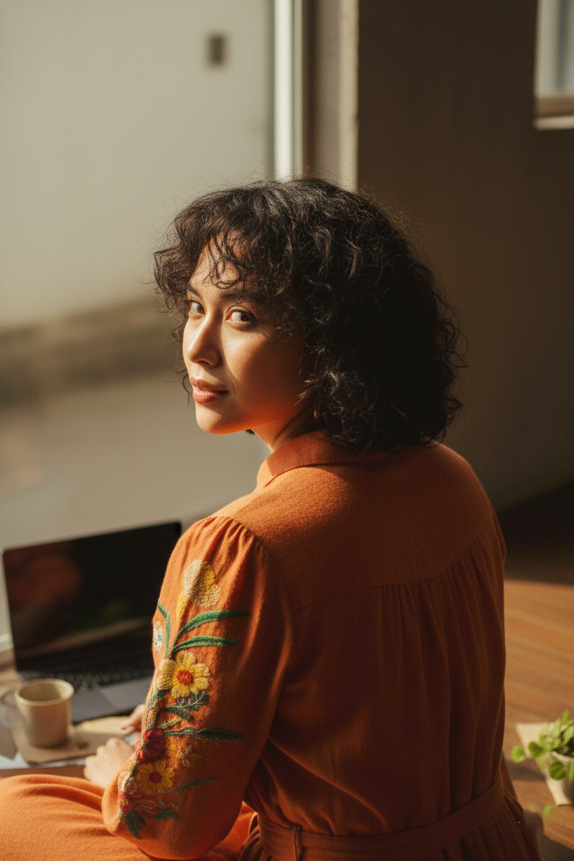 Đầm sơ mi linen cam thêu tay thời trang Hity