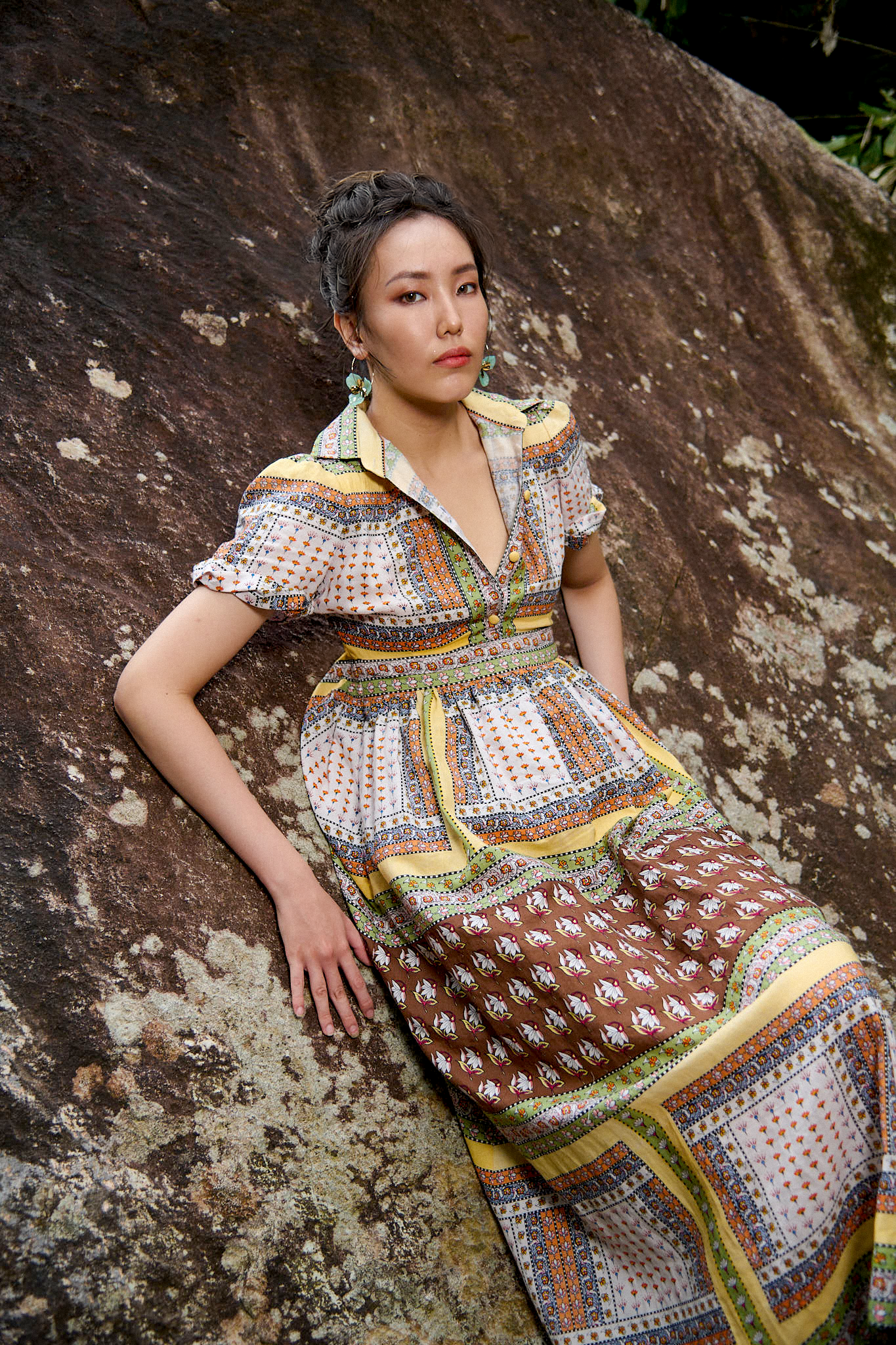 Đầm sơ mi linen thổ cẩm thời trang Hity