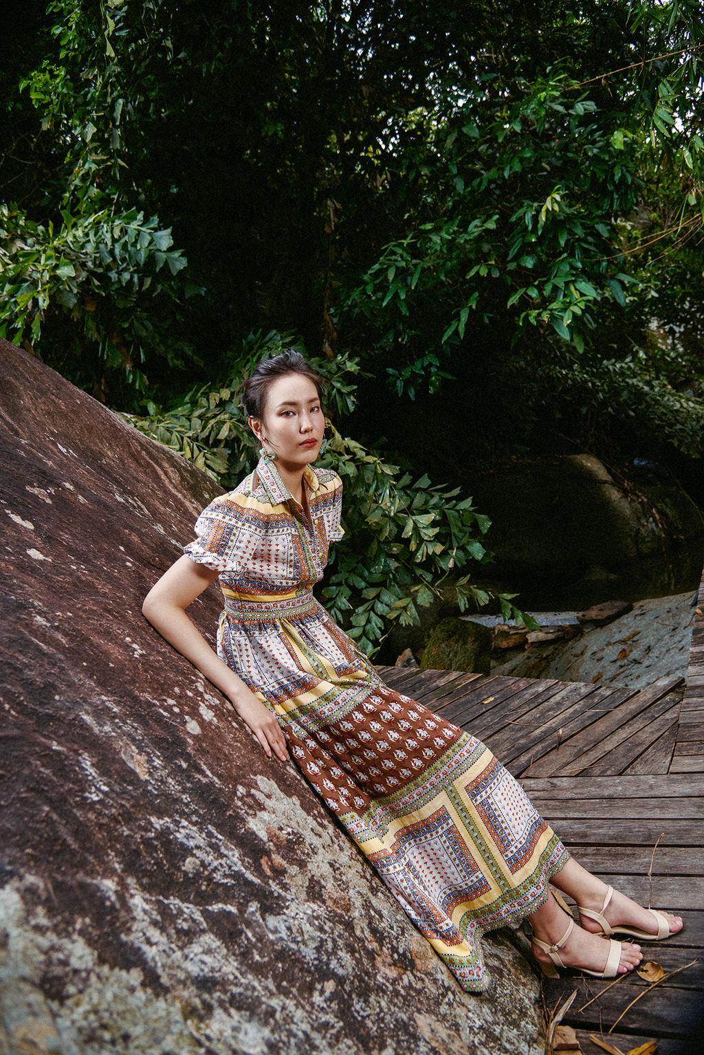 Đầm sơ mi linen thổ cẩm thời trang Hity