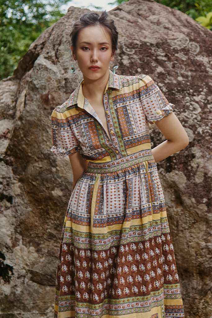 Đầm sơ mi linen thổ cẩm thời trang Hity