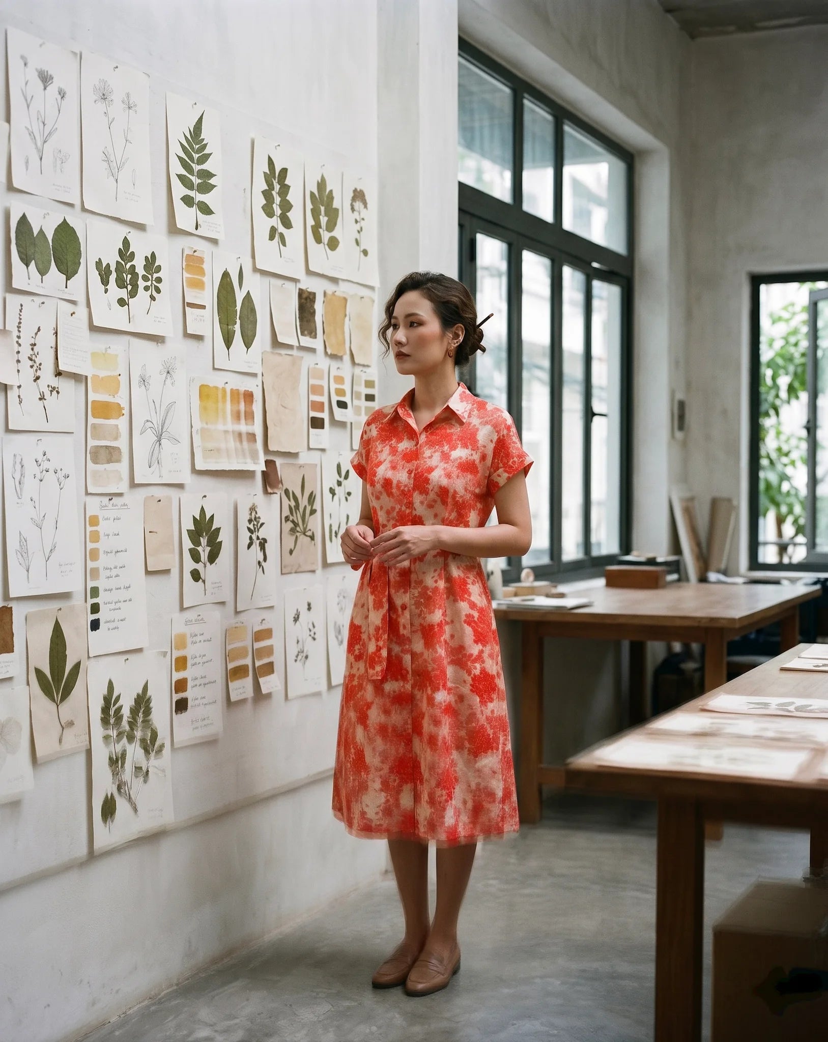 Đầm sơ mi vải gai xanh ramie thời trang Hity
