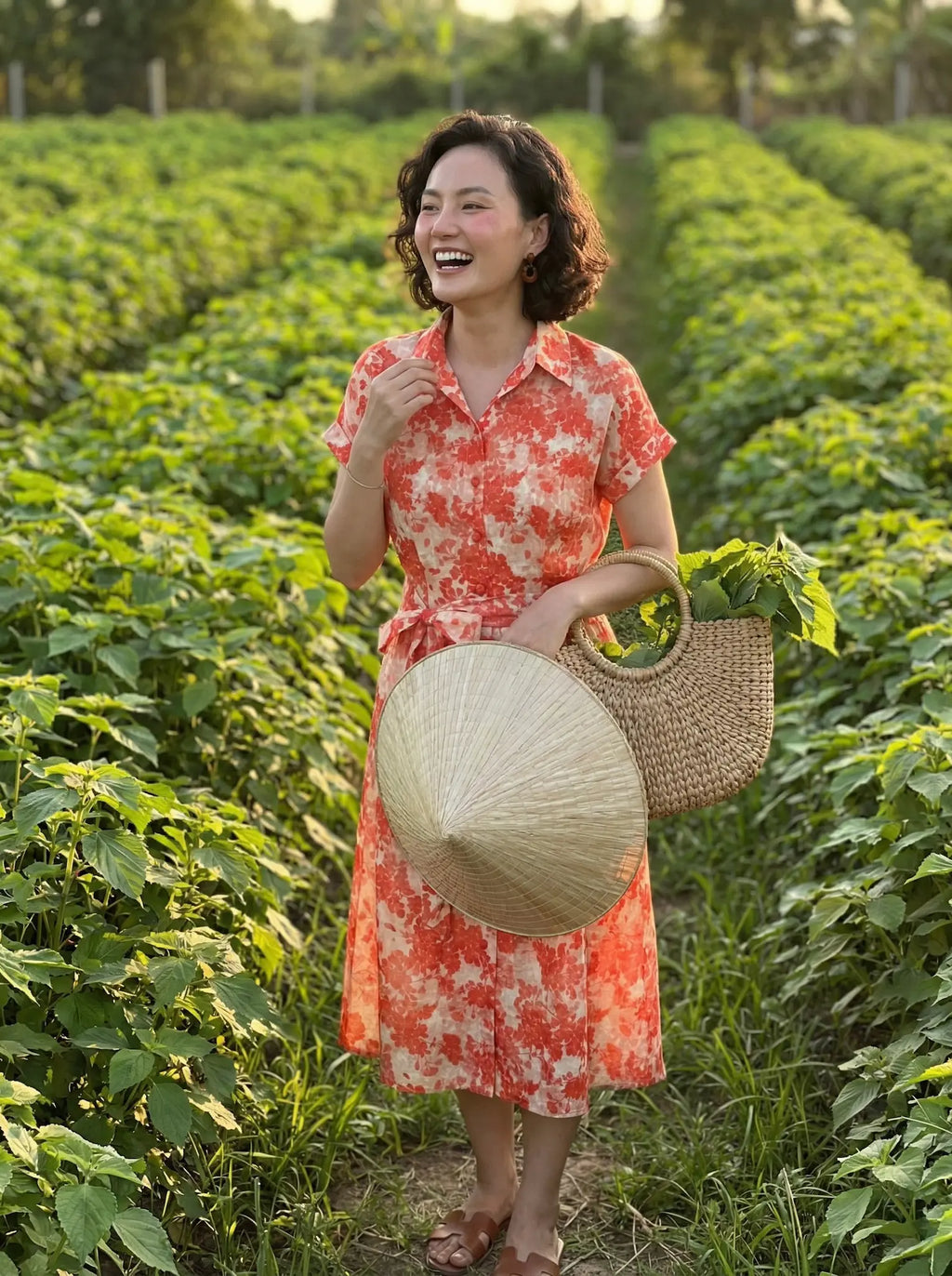 Đầm sơ mi vải gai xanh ramie thời trang Hity