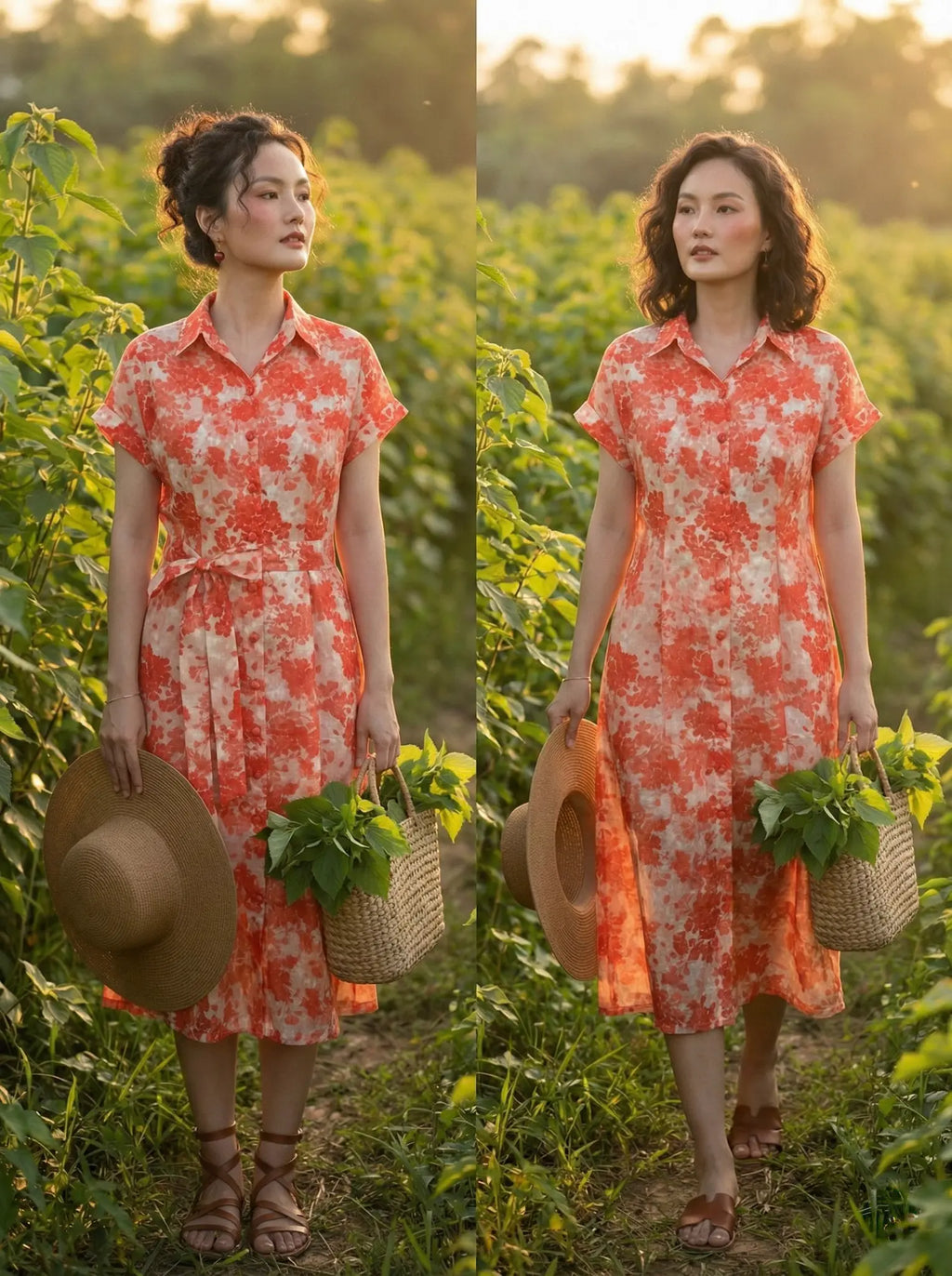 Đầm sơ mi vải gai xanh ramie thời trang Hity