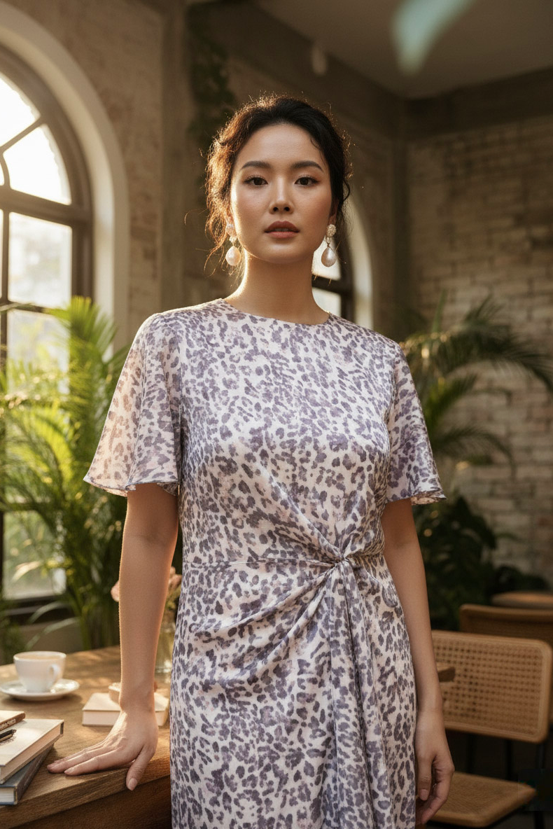 Đầm suông thắt nút da beo thời trang Hity