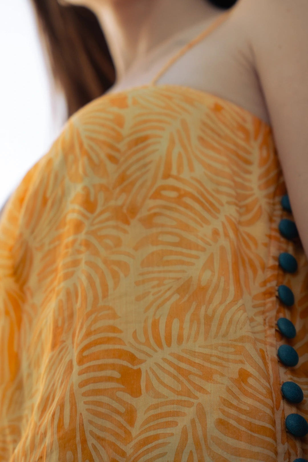 Đầm midi hai dây linen lá cọ thời trang Hity
