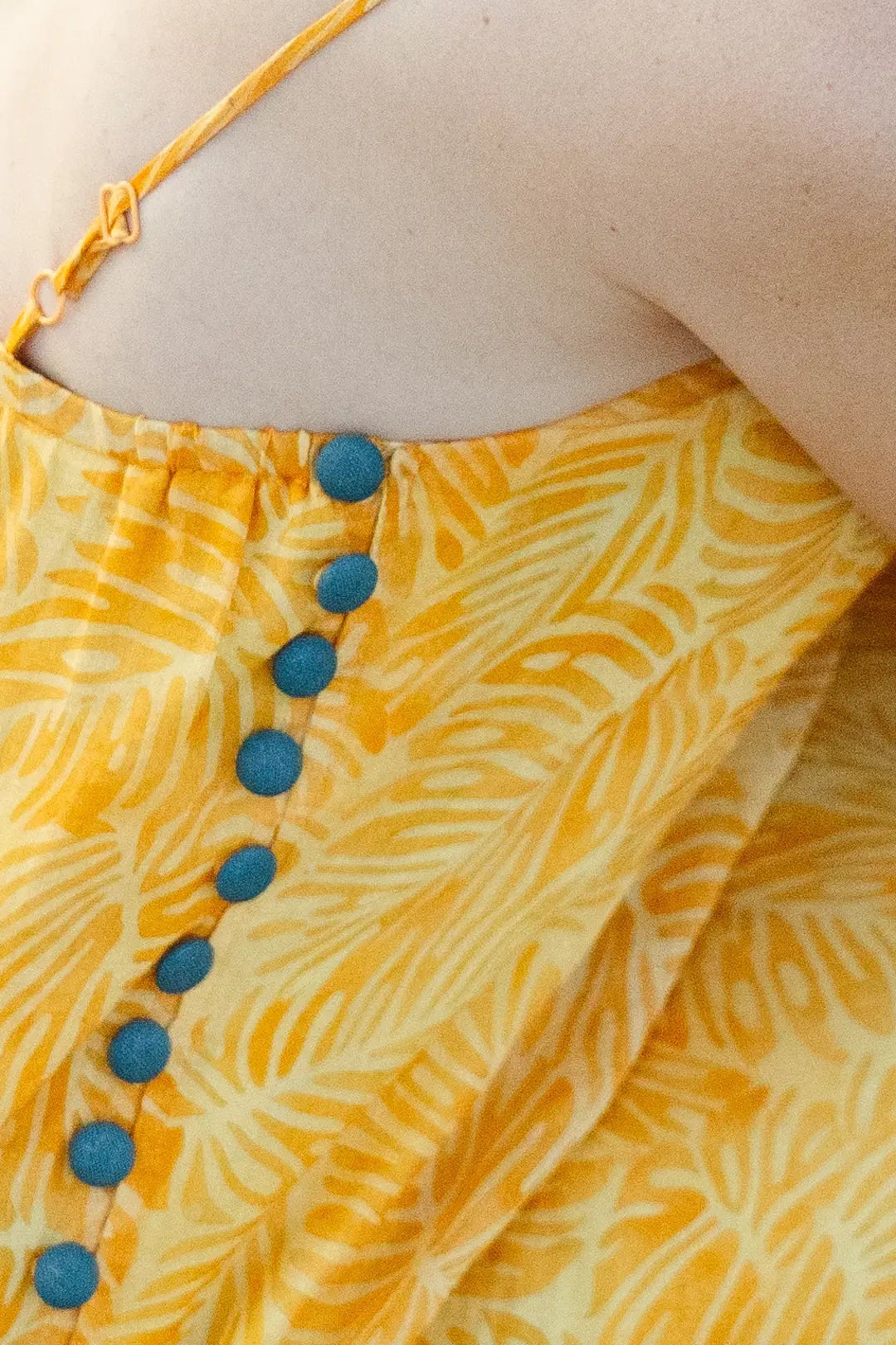 Đầm midi hai dây linen lá cọ thời trang Hity