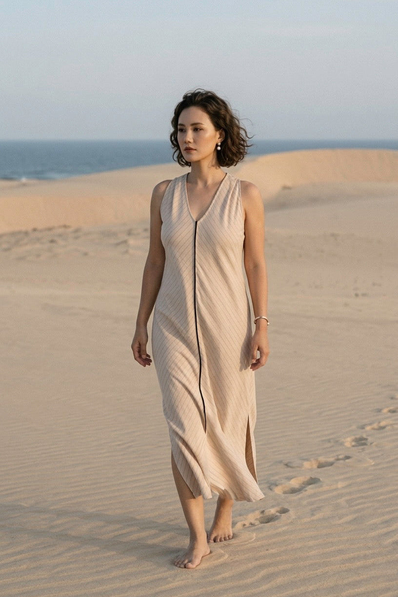 Đầm suông hở vai cotton sọc thời trang Hity