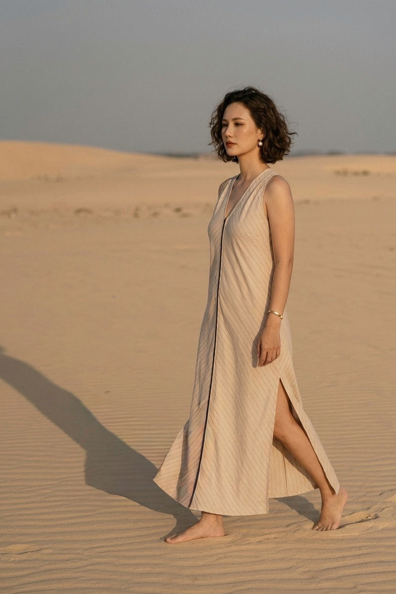 Đầm suông hở vai cotton sọc thời trang Hity