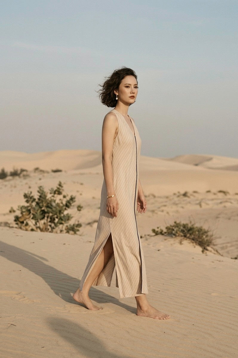 Đầm suông hở vai cotton sọc thời trang Hity