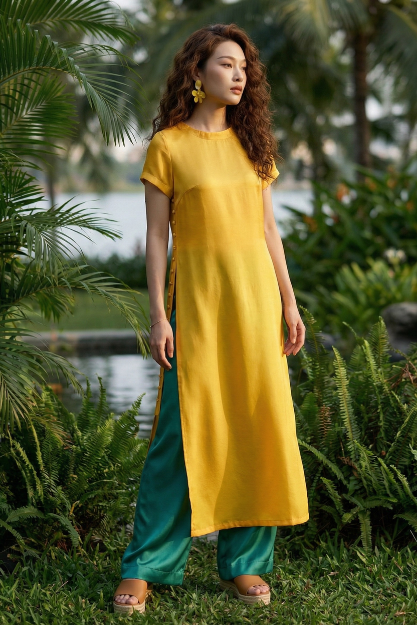 Áo dài suông lụa tơ tằm thời trang Hity