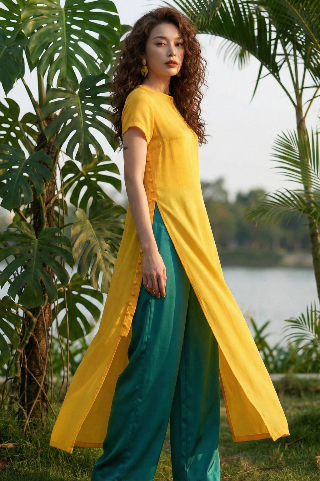 Áo dài suông lụa tơ tằm thời trang Hity