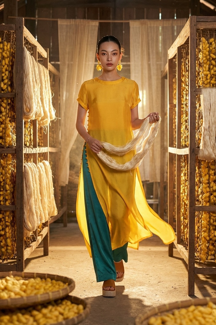 Áo dài suông lụa tơ tằm thời trang Hity