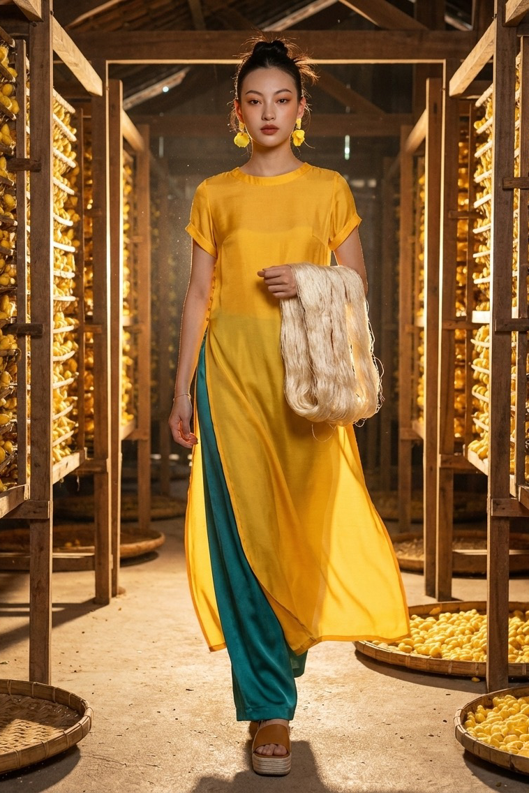 Áo dài suông lụa tơ tằm thời trang Hity