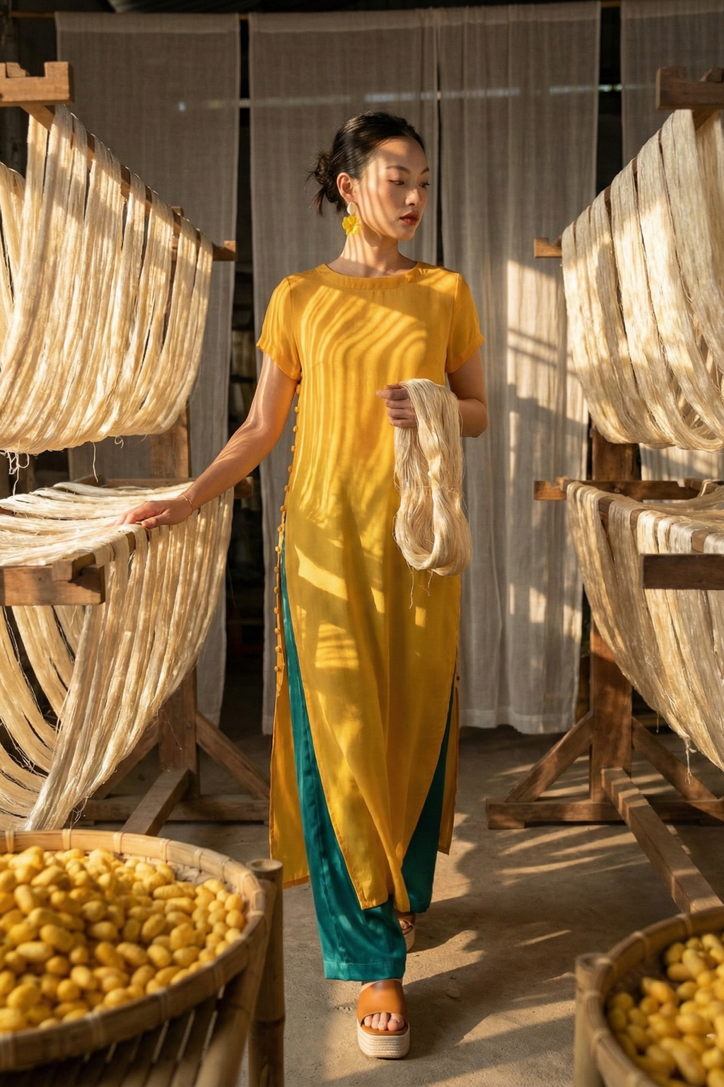 Áo dài suông lụa tơ tằm thời trang Hity