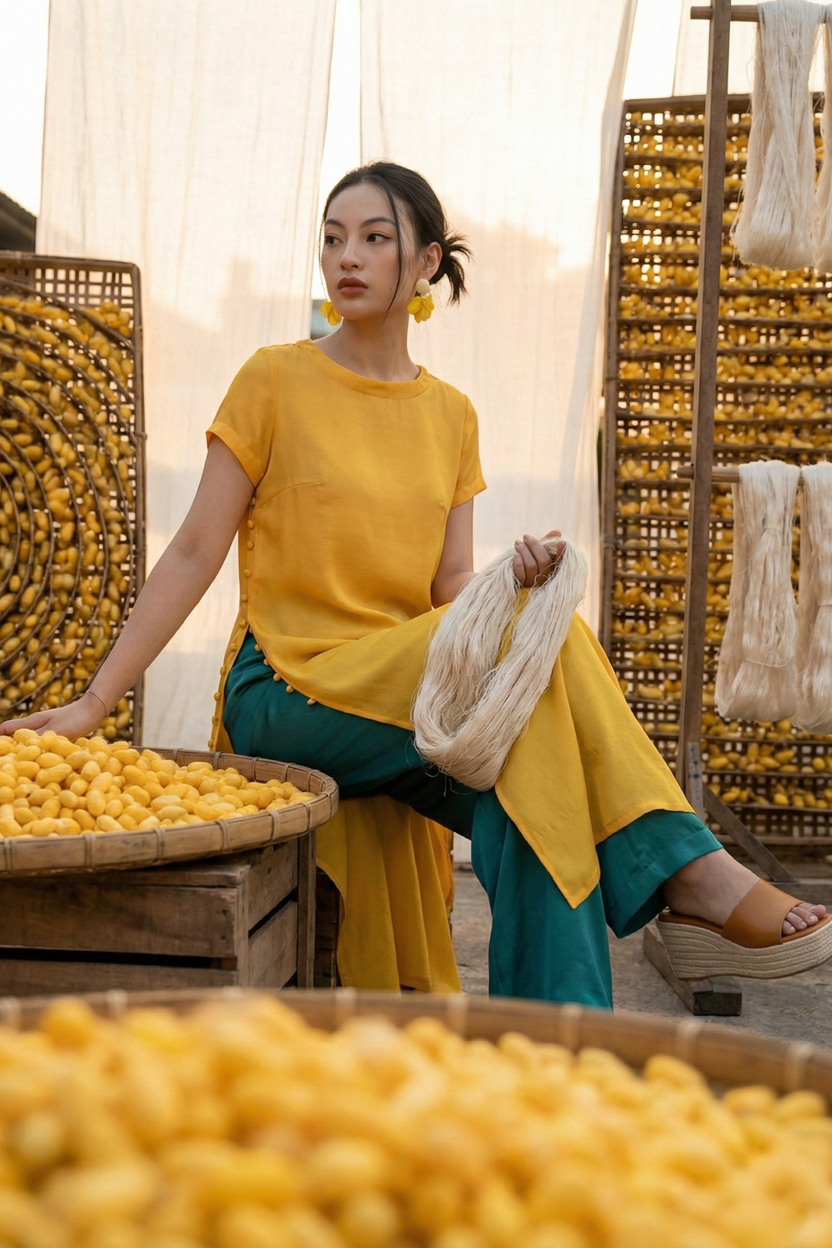 Áo dài suông lụa tơ tằm thời trang Hity