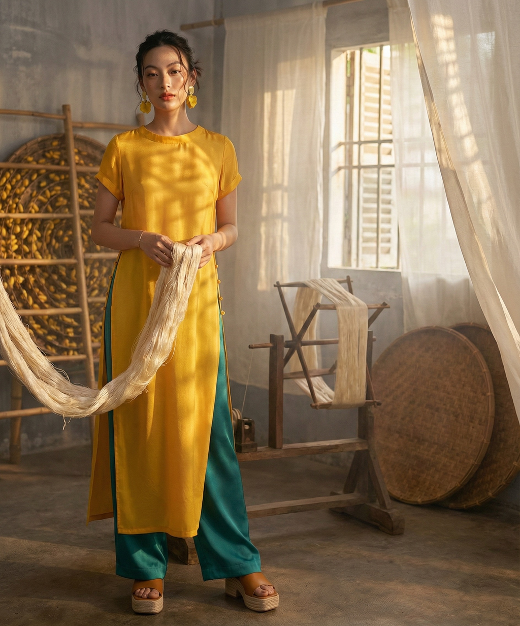 Áo dài suông lụa tơ tằm thời trang Hity