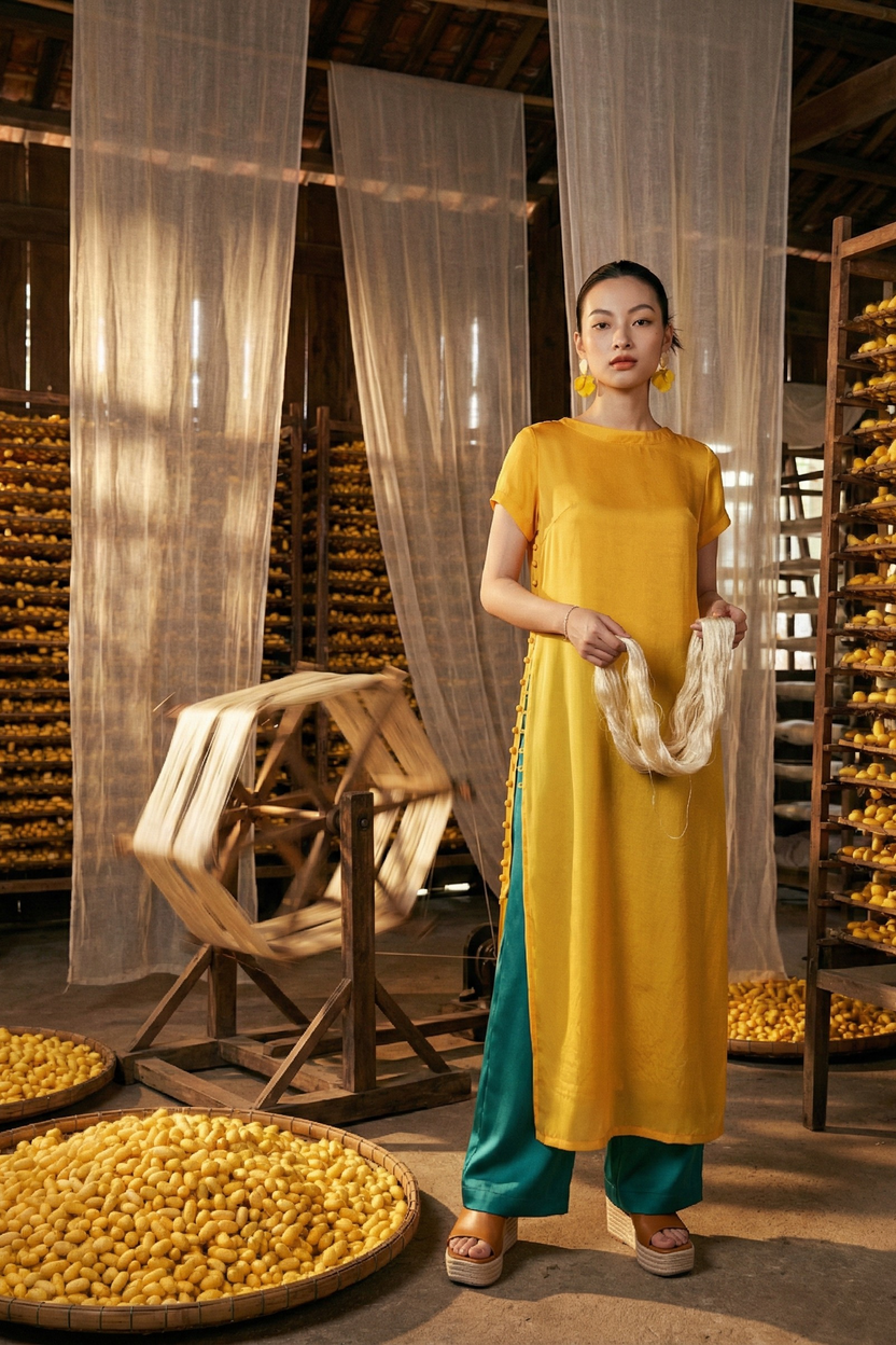 Áo dài suông lụa tơ tằm thời trang Hity