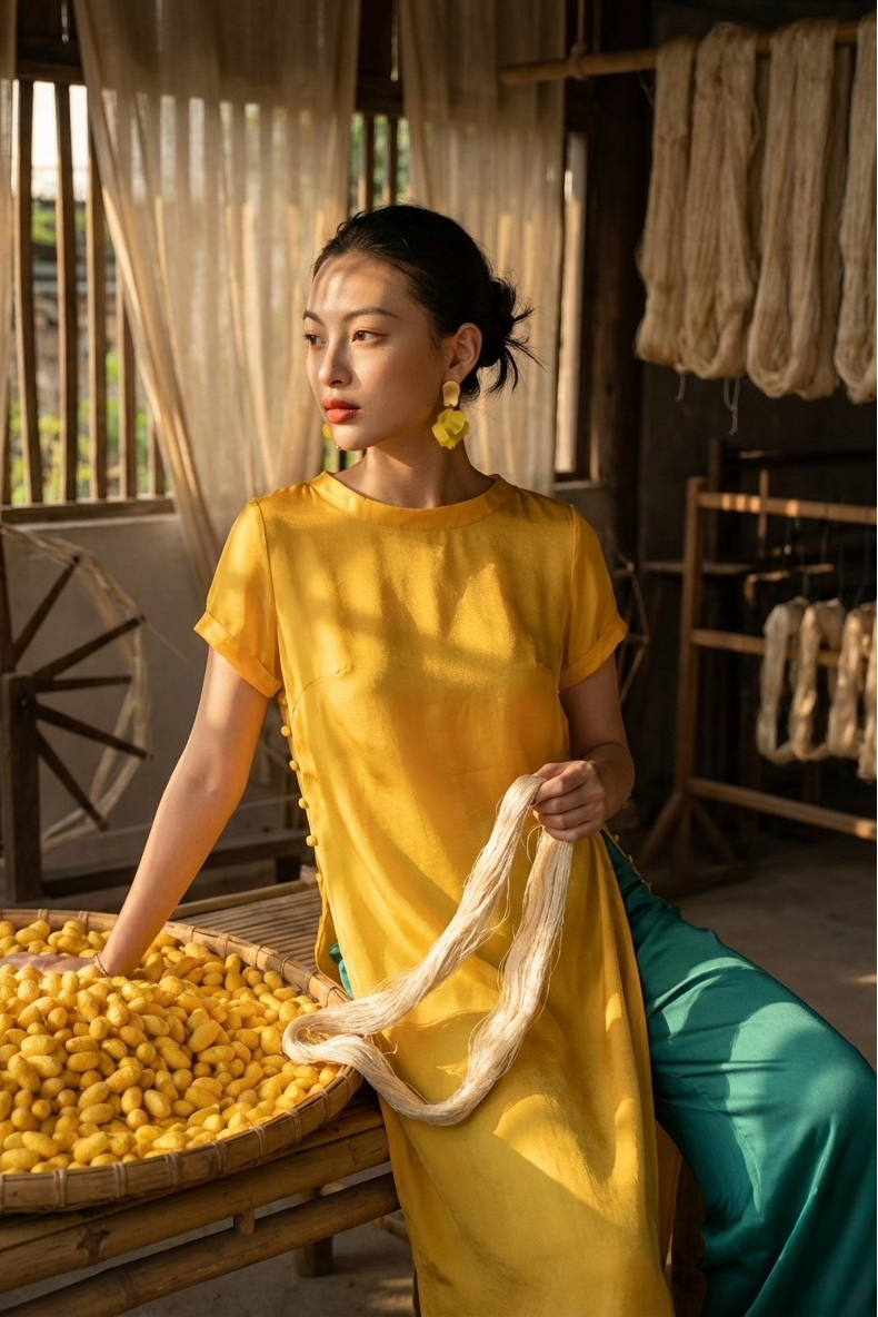 Áo dài suông lụa tơ tằm thời trang Hity