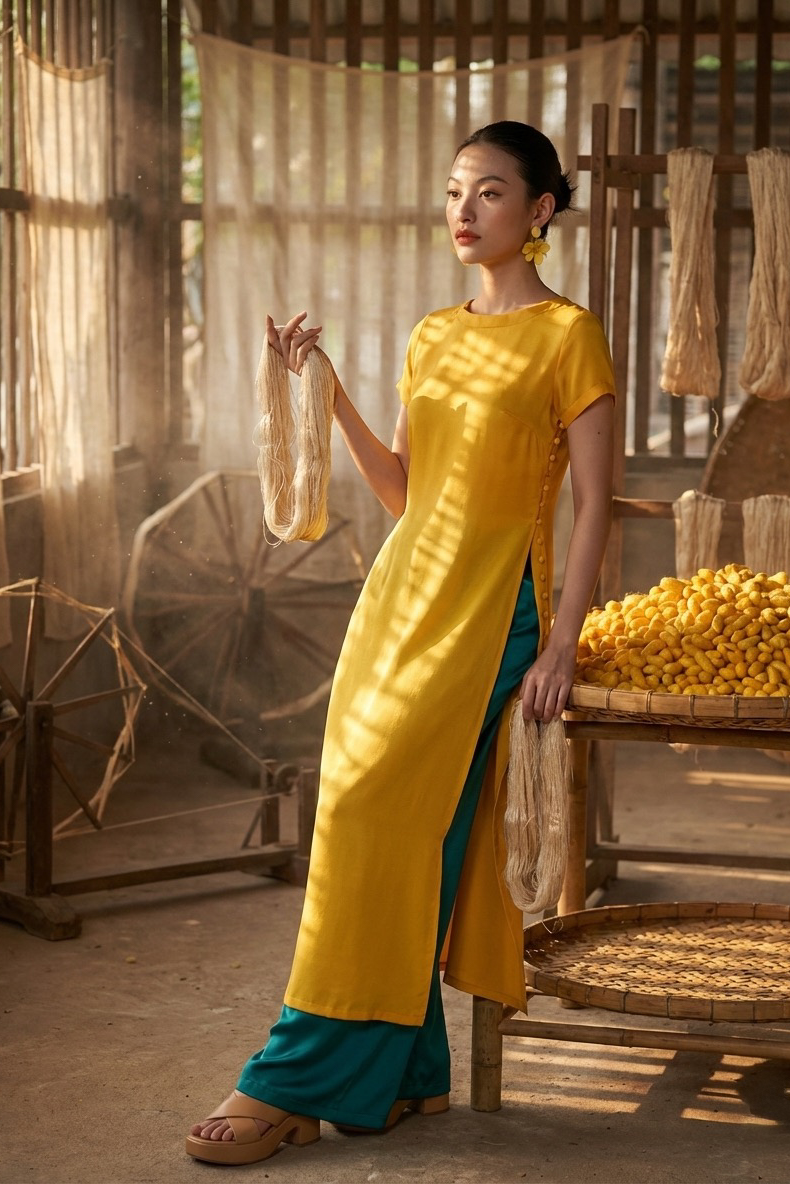 Áo dài suông lụa tơ tằm thời trang Hity