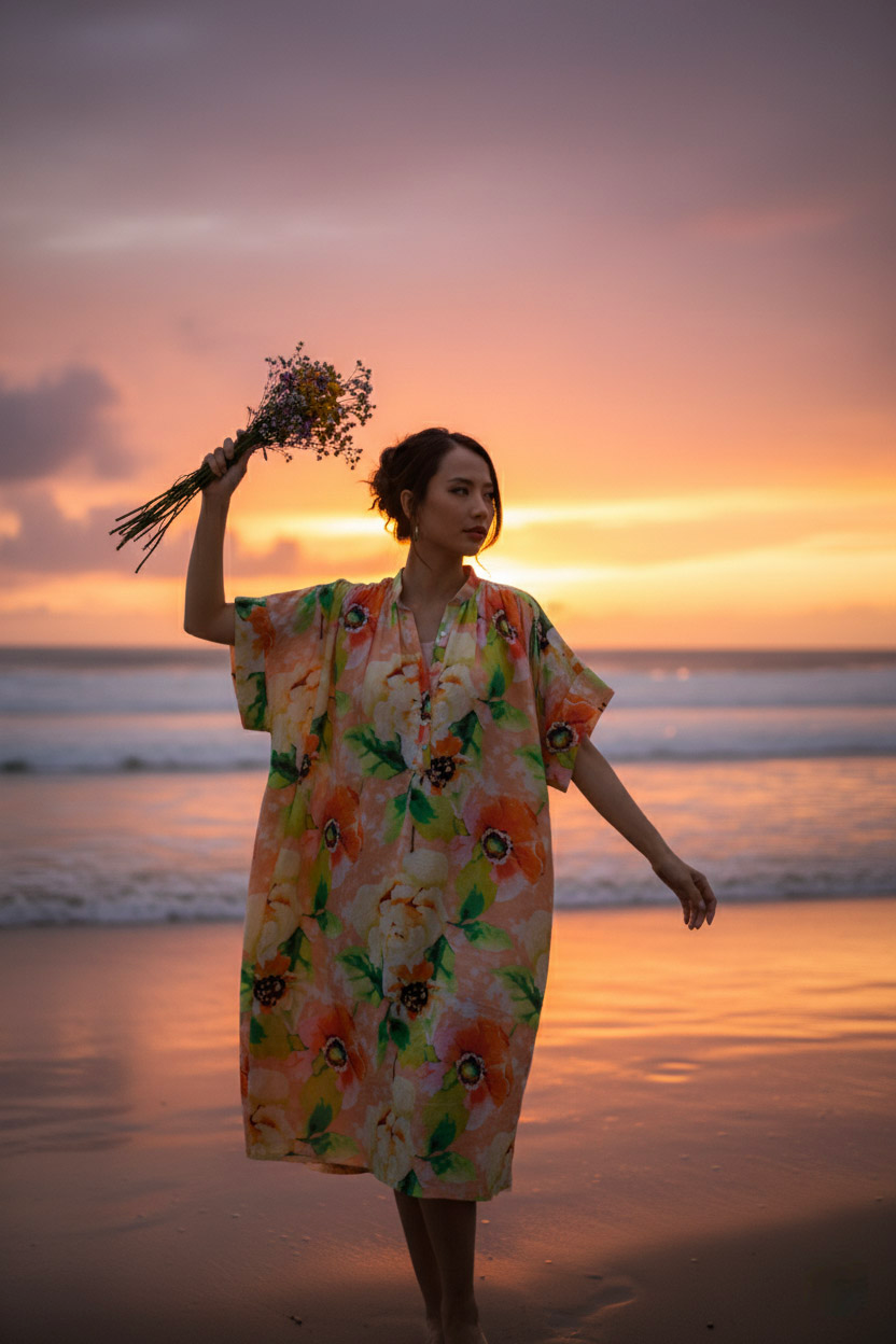 Đầm suông form rộng oversized linen hoa thời trang Hity