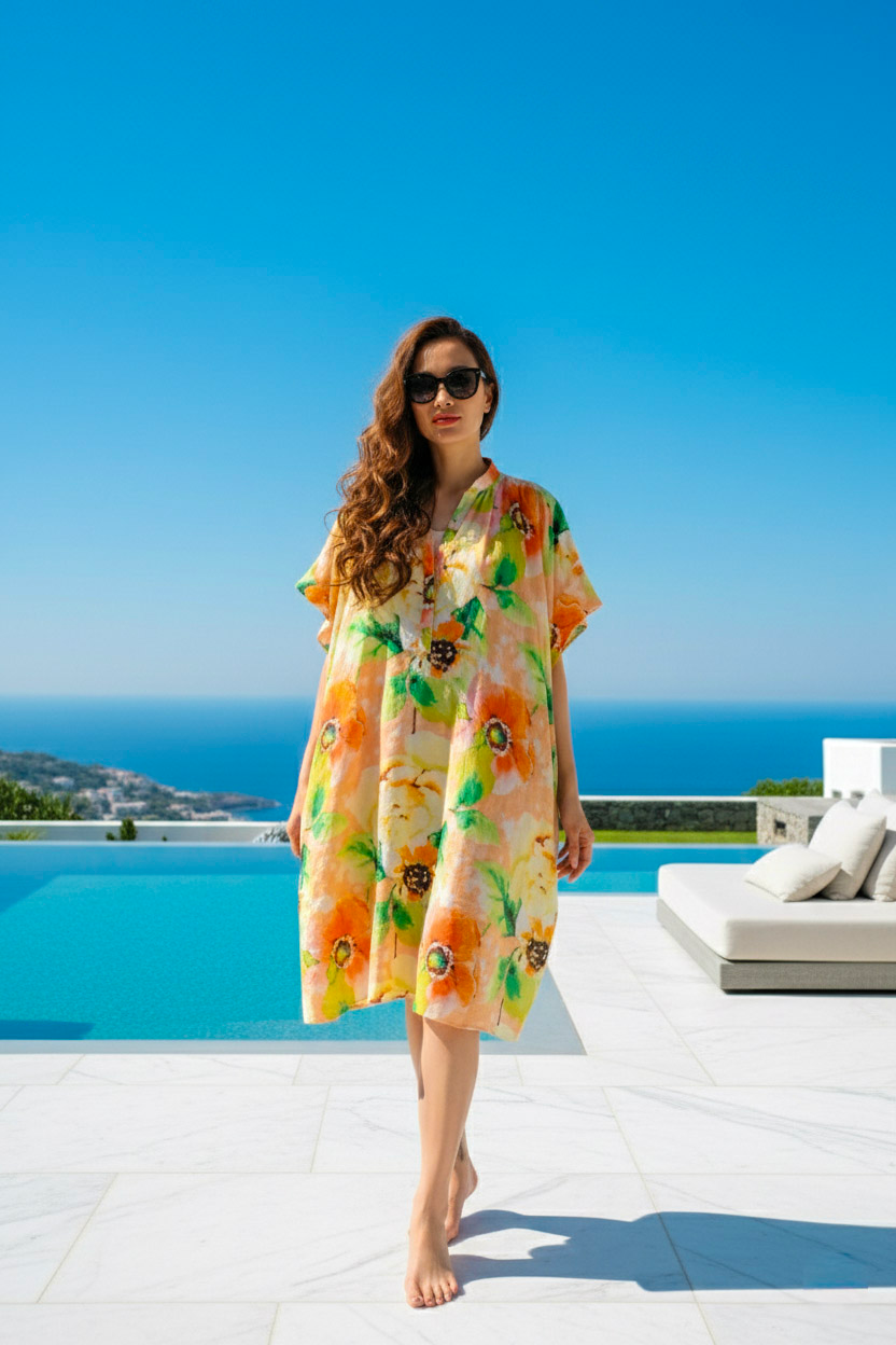 Đầm suông form rộng oversized linen hoa thời trang Hity