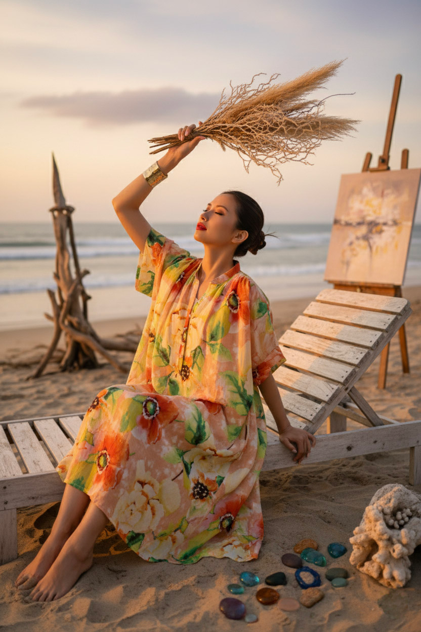 Đầm suông form rộng oversized linen hoa thời trang Hity