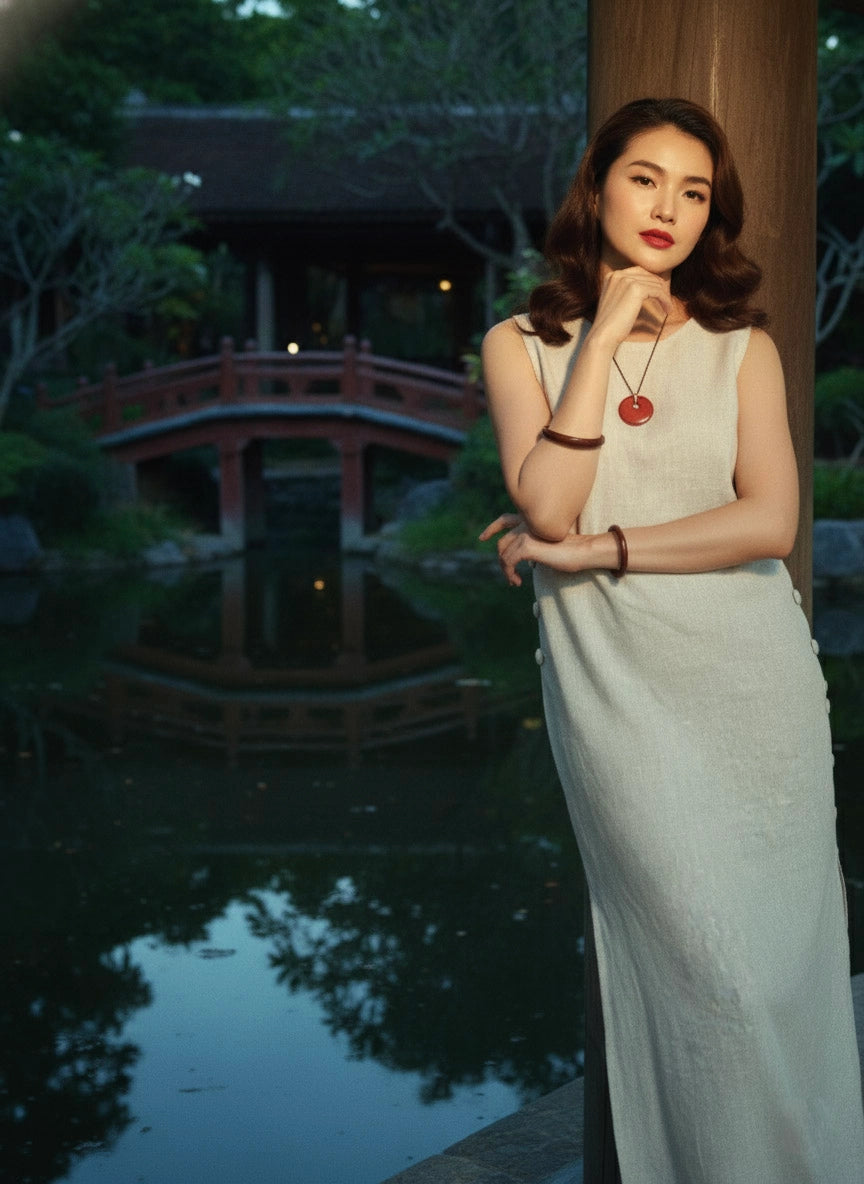 Đầm suông xẻ tà linen xám thời trang Hity