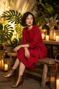 Đầm suông tua rua thủ công tweed đỏ thời trang Hity