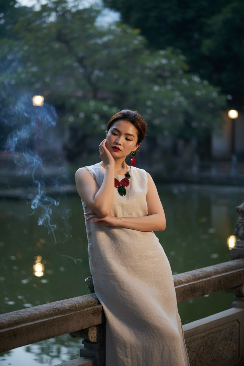 Đầm suông không tay xẻ tà linen xám thời trang Hity