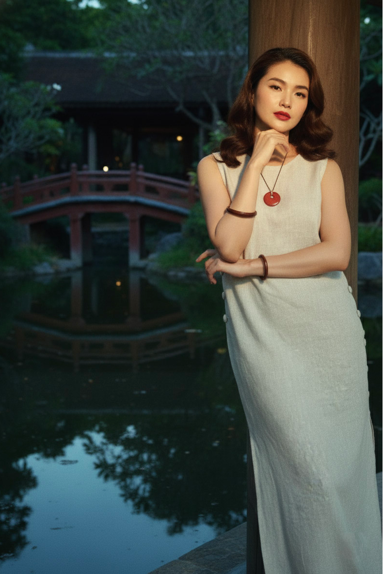 Đầm suông không tay xẻ tà linen xám thời trang Hity