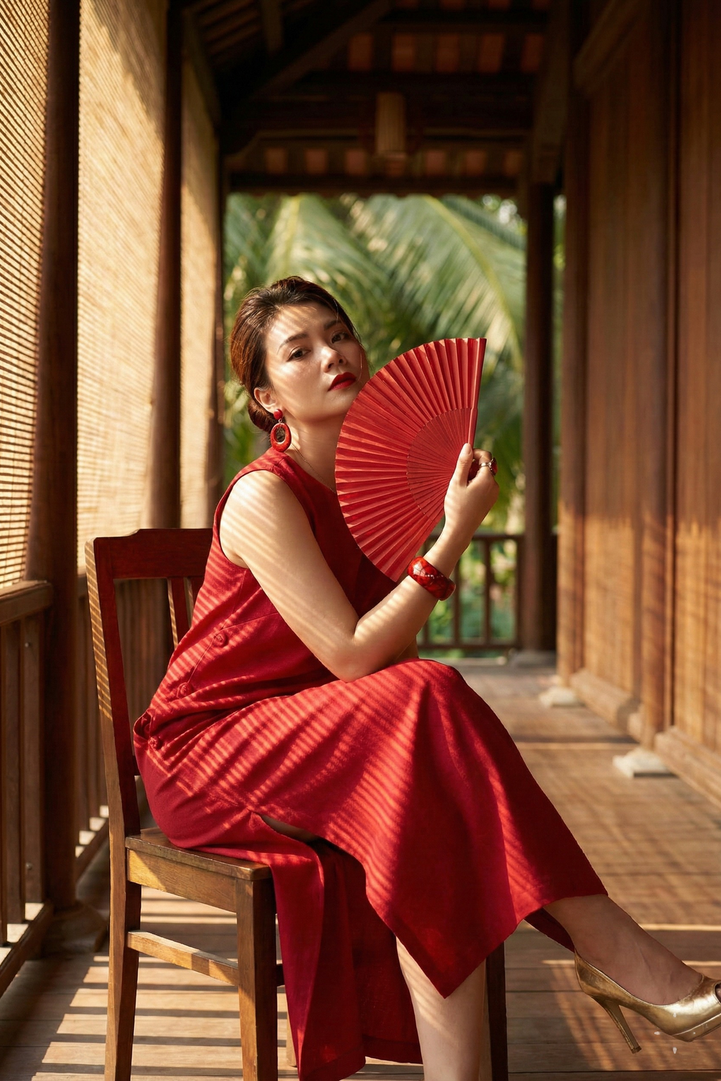 Đầm suông xẻ tà cotton đỏ thời trang Hity