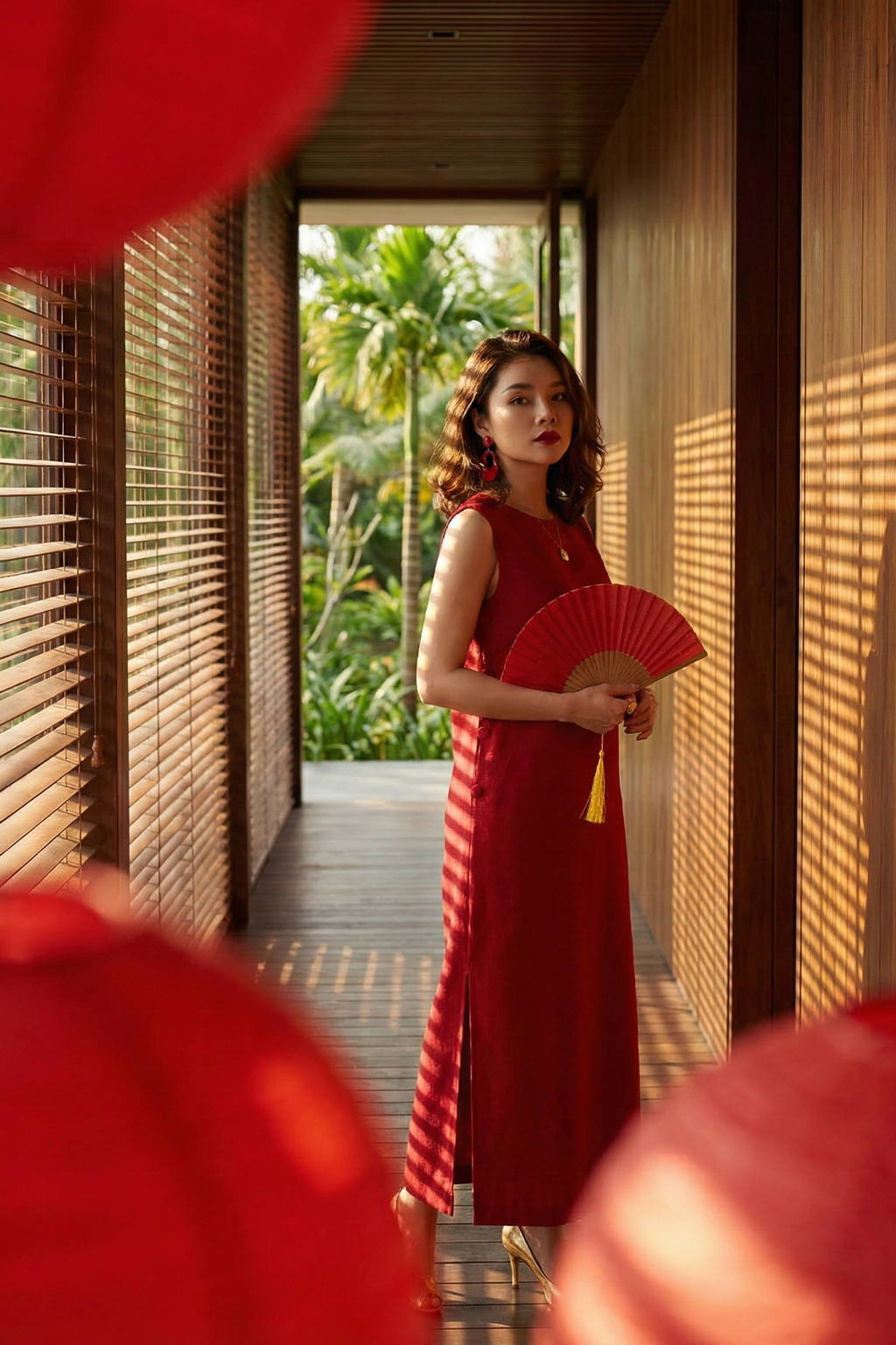 Đầm suông xẻ tà cotton đỏ thời trang Hity