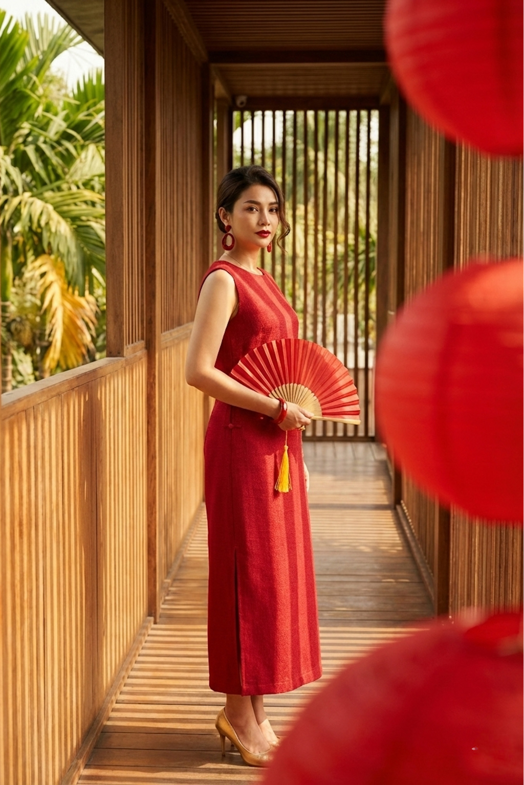 Đầm suông xẻ tà cotton đỏ thời trang Hity