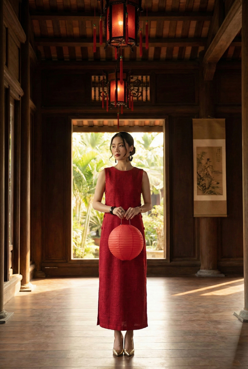 Đầm suông xẻ tà cotton đỏ thời trang Hity