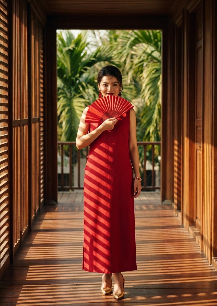 Đầm suông xẻ tà cotton đỏ thời trang Hity