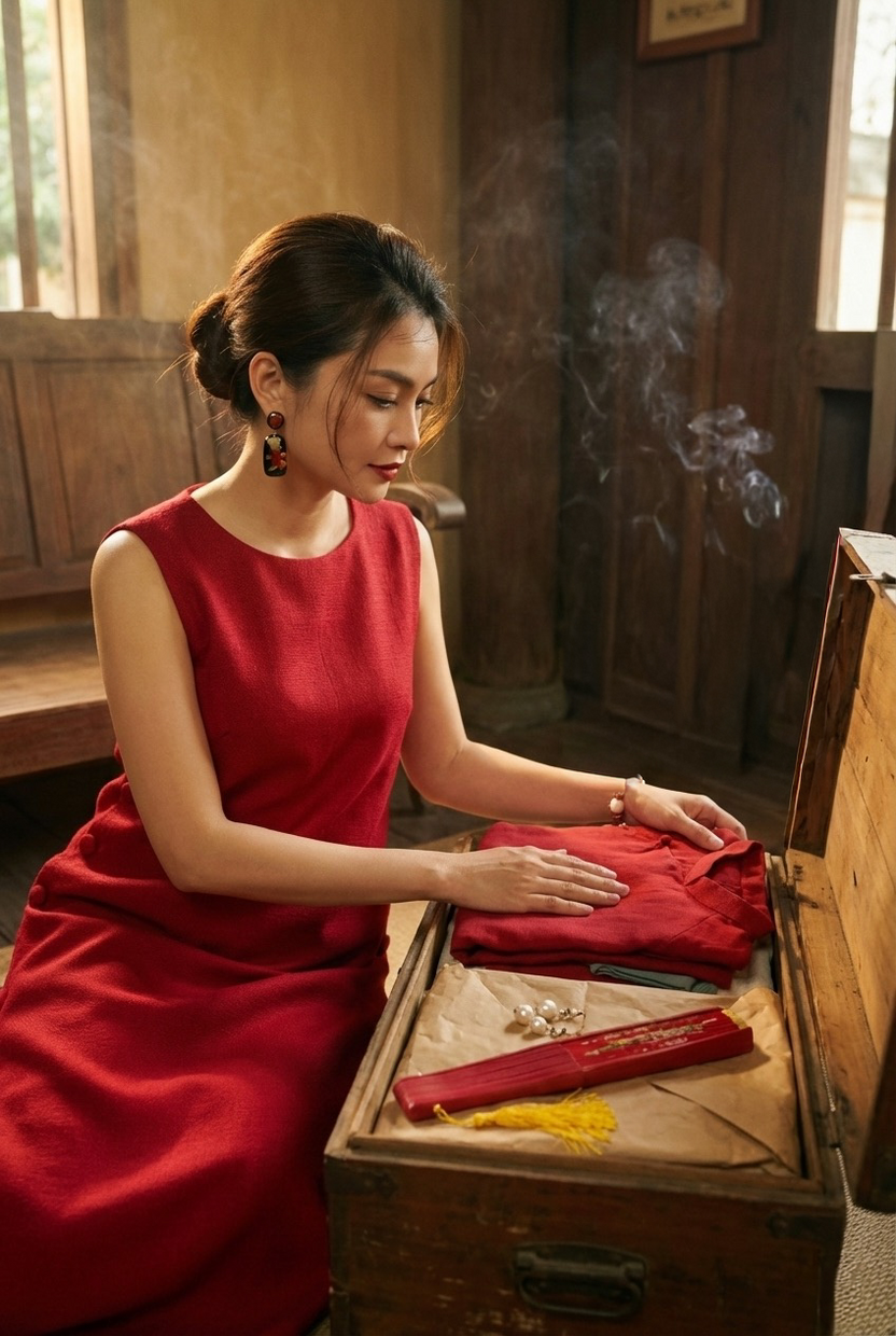 Đầm suông xẻ tà cotton đỏ thời trang Hity