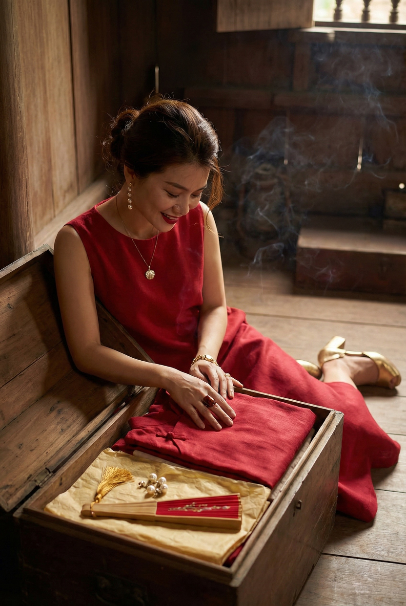 Đầm suông xẻ tà cotton đỏ thời trang Hity