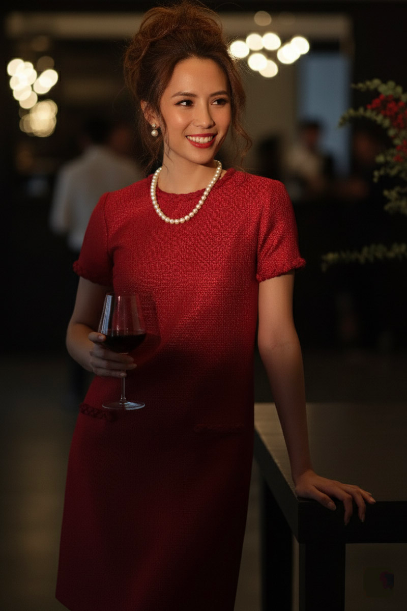 Đầm suông tweed đỏ thời trang Hity